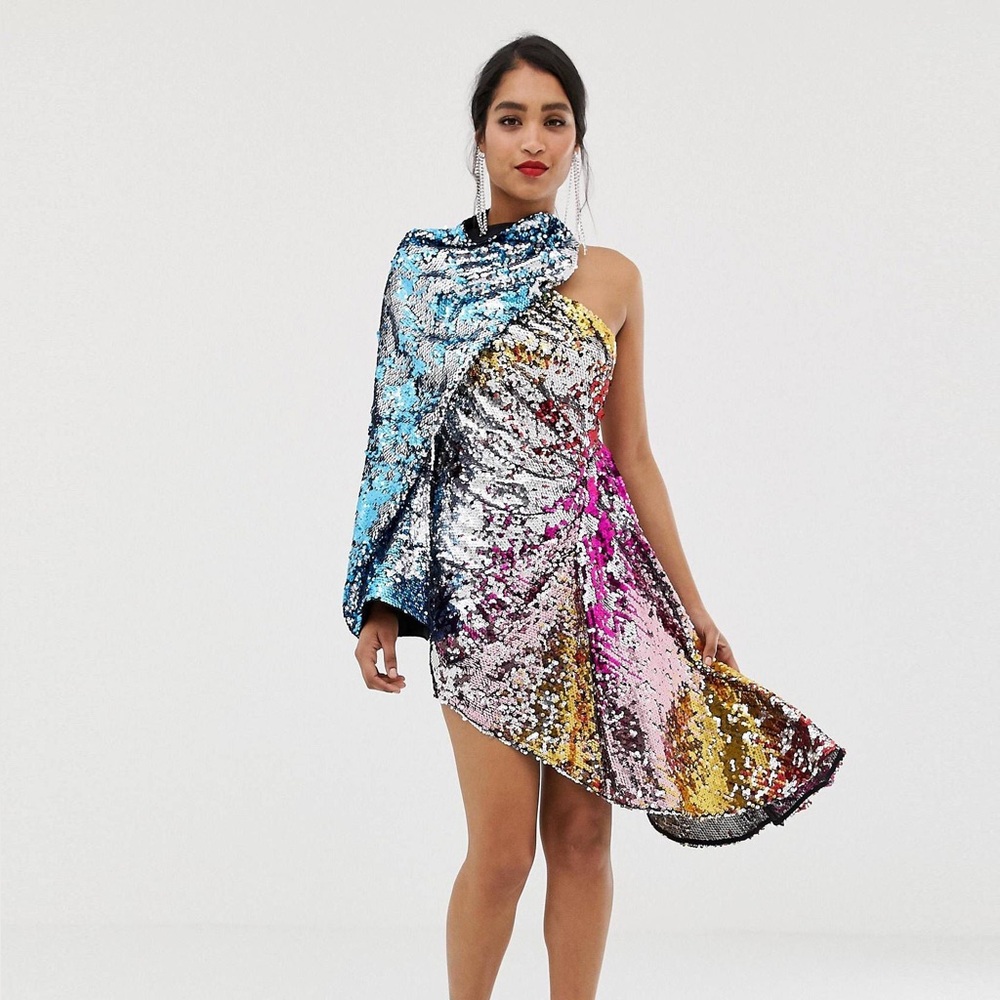 ASOS Multicolor Sequin Asymmetrical Dress